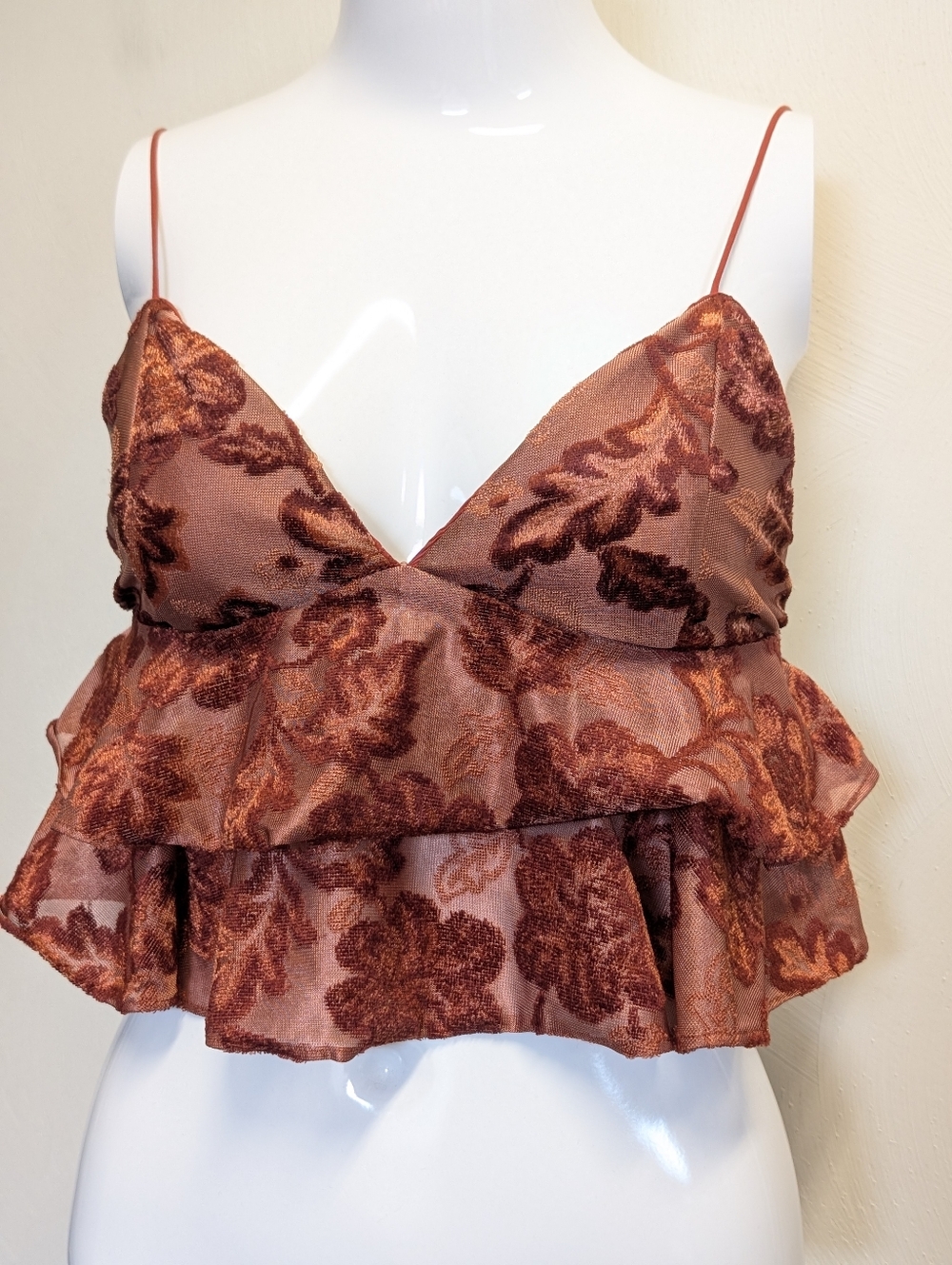 Dress Forum Velvet Burnout Floral Crop Tank Top Copper Color Boho